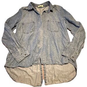 $128 Bella Dahl Women Blue Button-Down Long-Sleeve Denim Blouse Shirt Top Large